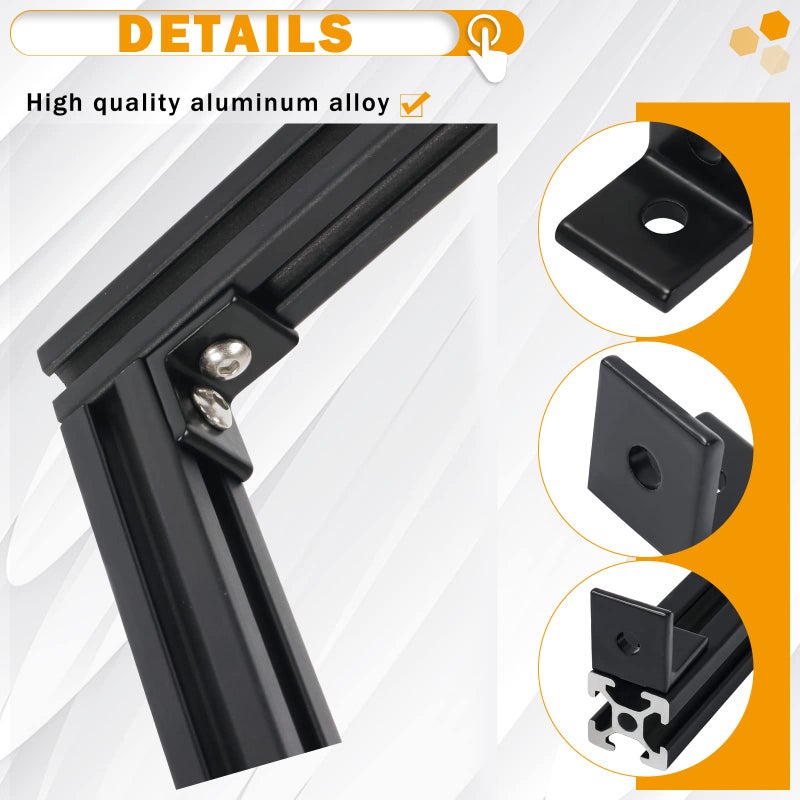 KOOTANS 10Set 2020Series 2 Hole 90 Degree Inside Corner Bracket Kit, Black L Corner Bracket for 2020 Aluminum Extrusion Profile 6mm Slot with 20pcs M5 T Nuts, 20pcs M5 Hex Screw, 1pcs Wrench - Image 3